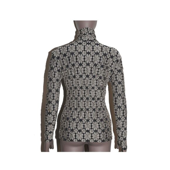 Y2K Vintage Floral Beige Black Turtleneck Long Sleeve Top Size Small - Picture 2 of 3